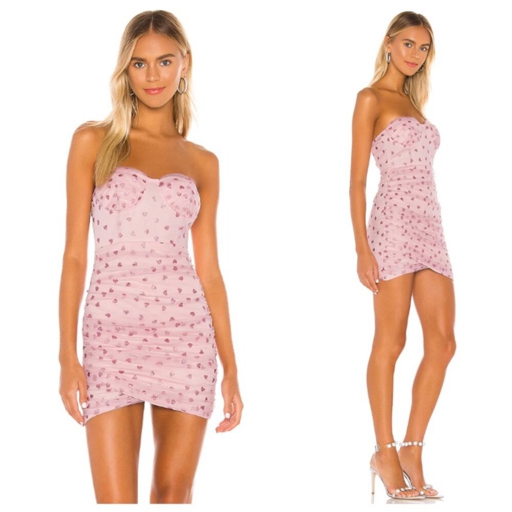 Revolve superdown Fefe Glitter Heart Pink Strapless Mini Dress Flirty Valentine